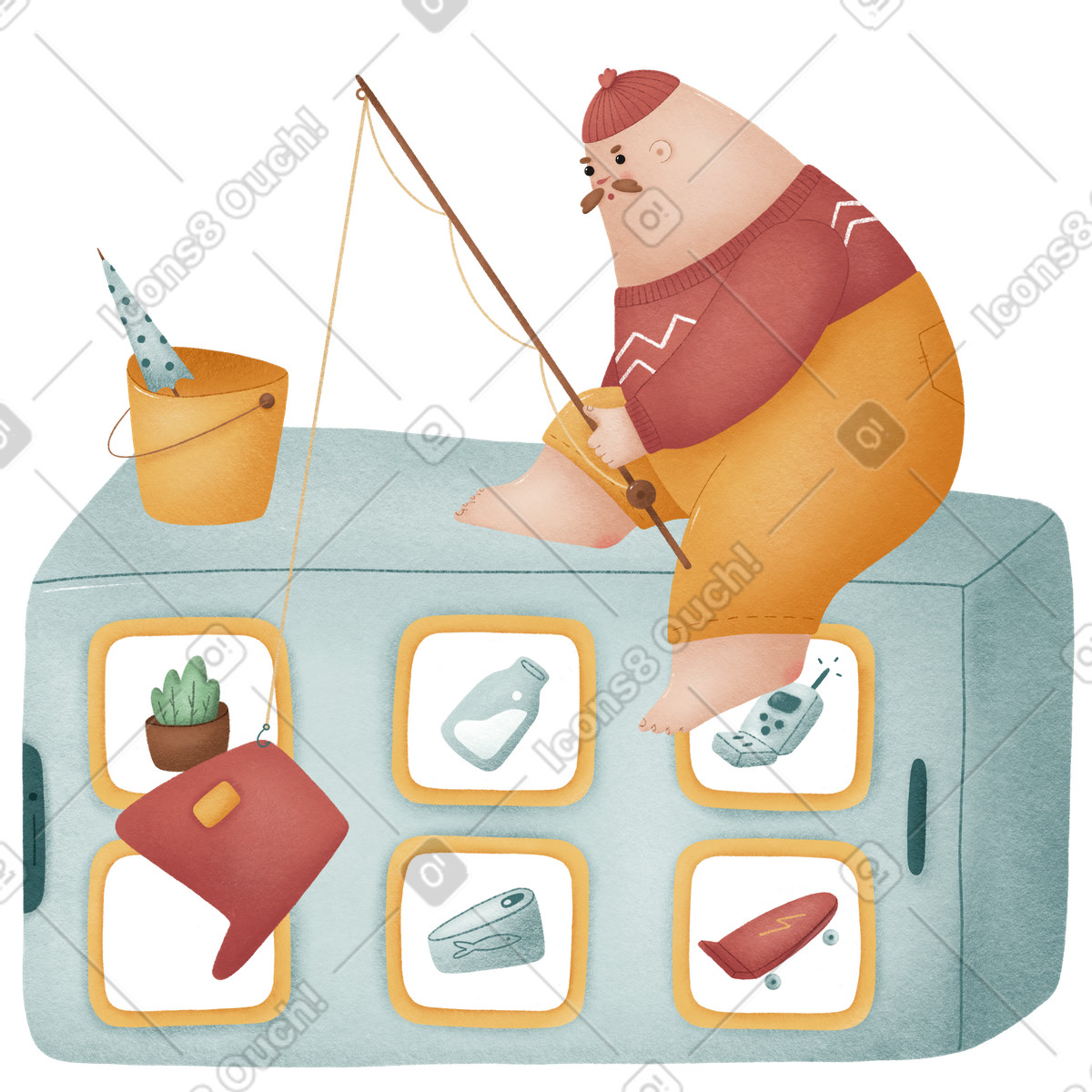 Ilustración Hombre con vara comprando online en estilo Woolly a descargar en PNG y SVG