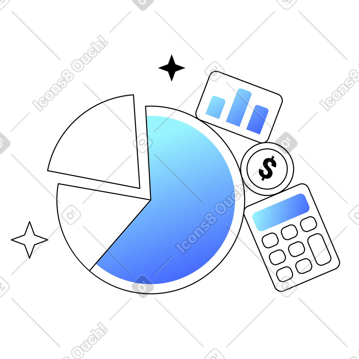 Financial infographics with calculator, Budget planning and money management illustration in Azure style download in PNG, SVG