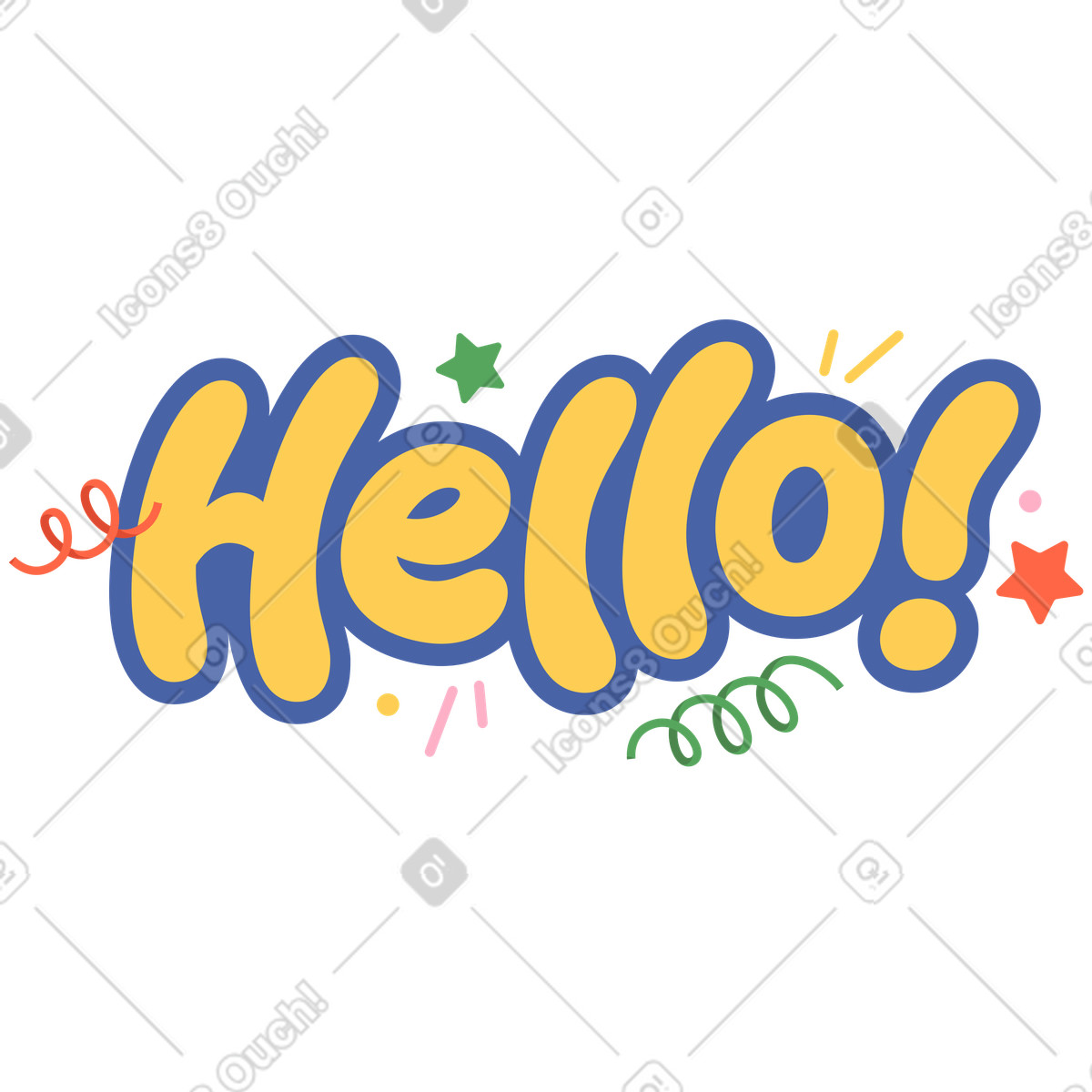 Lettering Hello! with decorative elements text illustration in Social style download in PNG, SVG