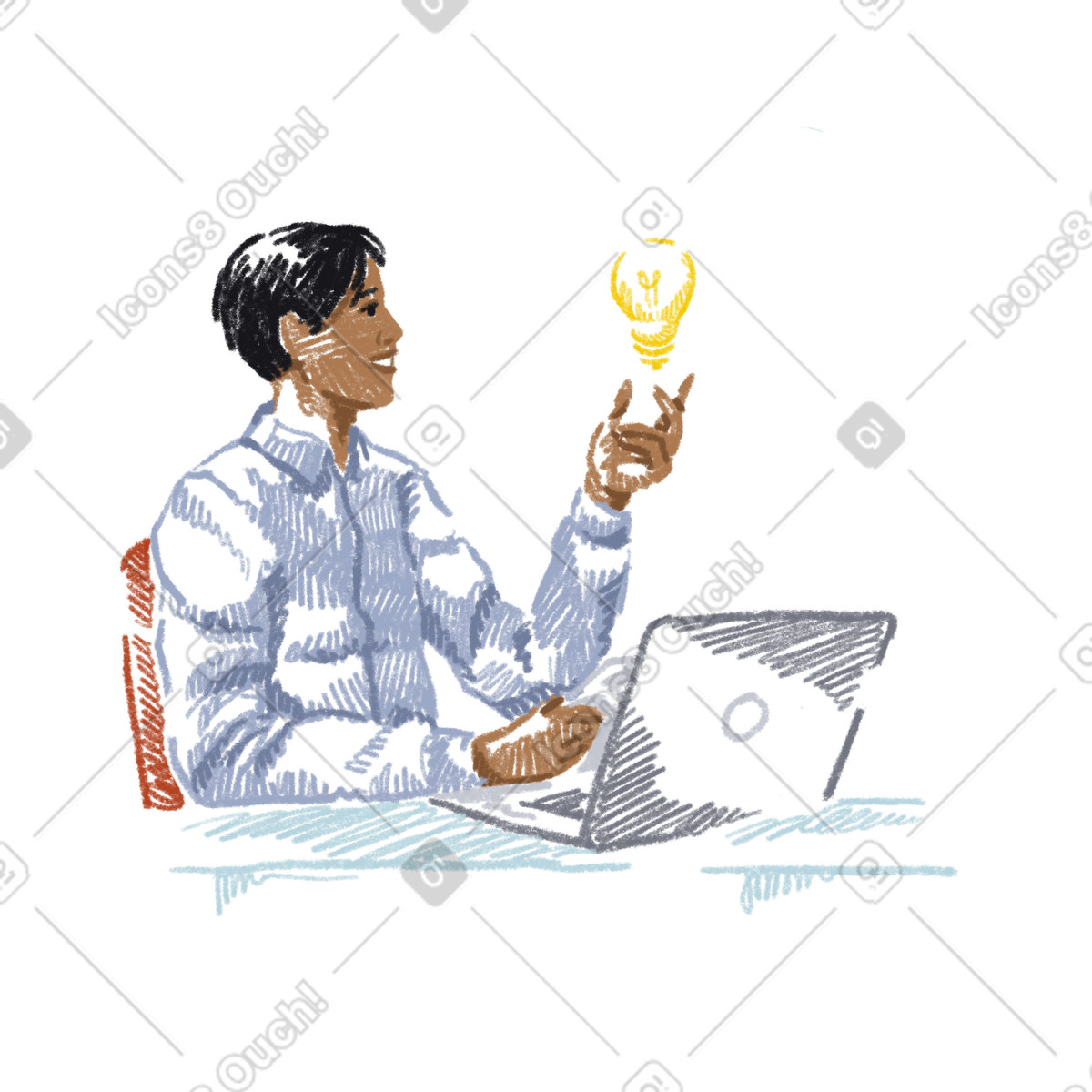 Büroangestellter mit einer idee-Illustration im Sketchbook-Stil als Download in PNG, SVG