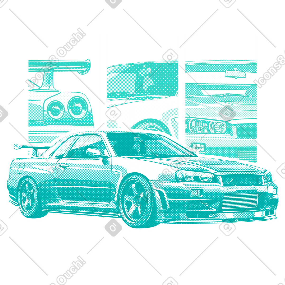 Halftone スタイルの 日産スカイラインrシリーズポスター のイラストをPNG、SVG形式でダウンロード