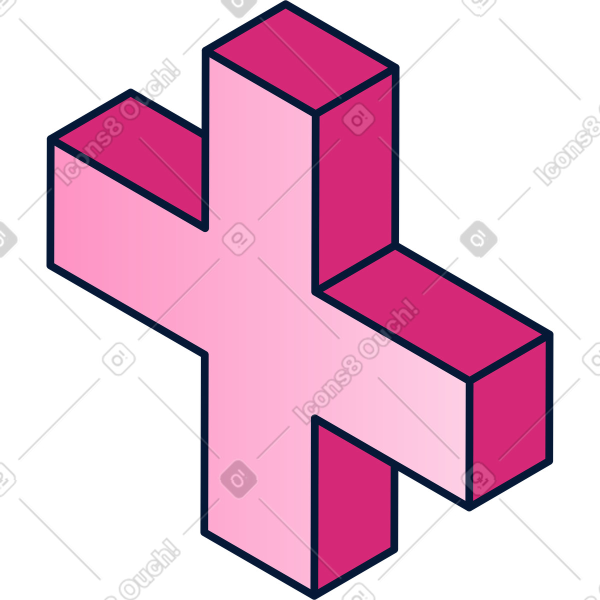 Illustration Symbole plus rose en isométrie dans le style Neat à télécharger aux formats PNG, SVG