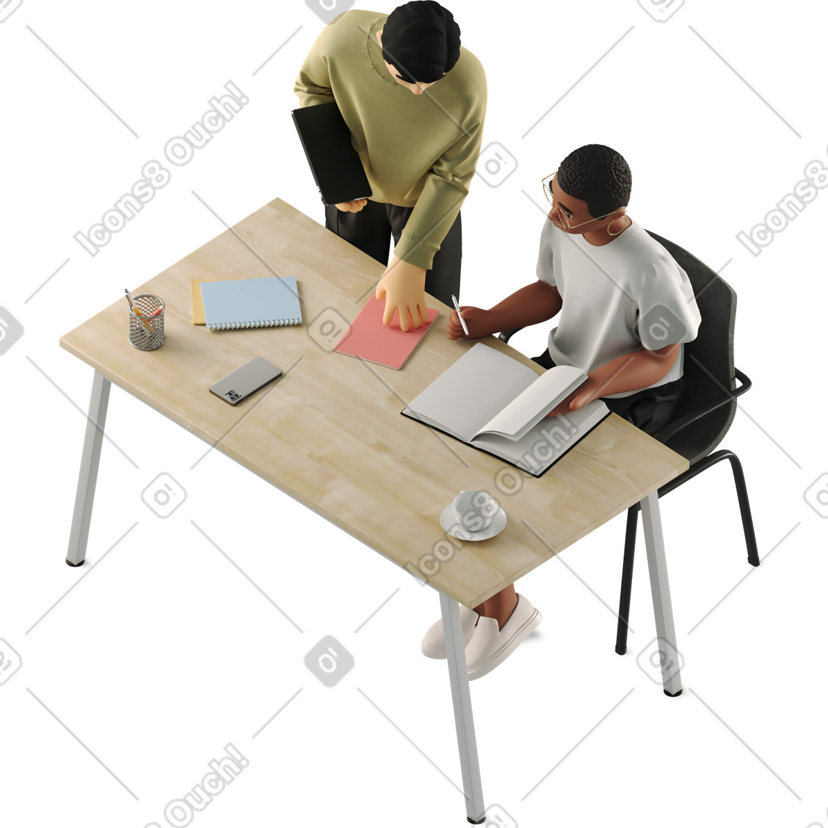 Woman and man discussing work project illustrazione in stile 3D Business scarica in PNG, SVG