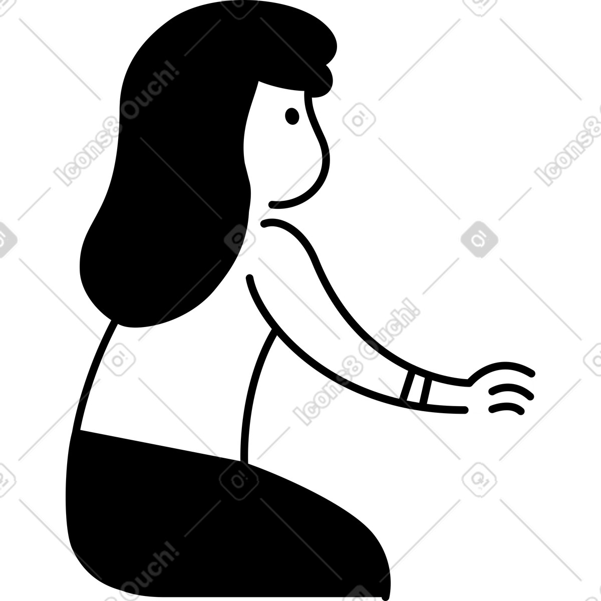 Minimalist female silhouette sitting pose with long hair illustrazione in stile Notion Line Art scarica in PNG, SVG