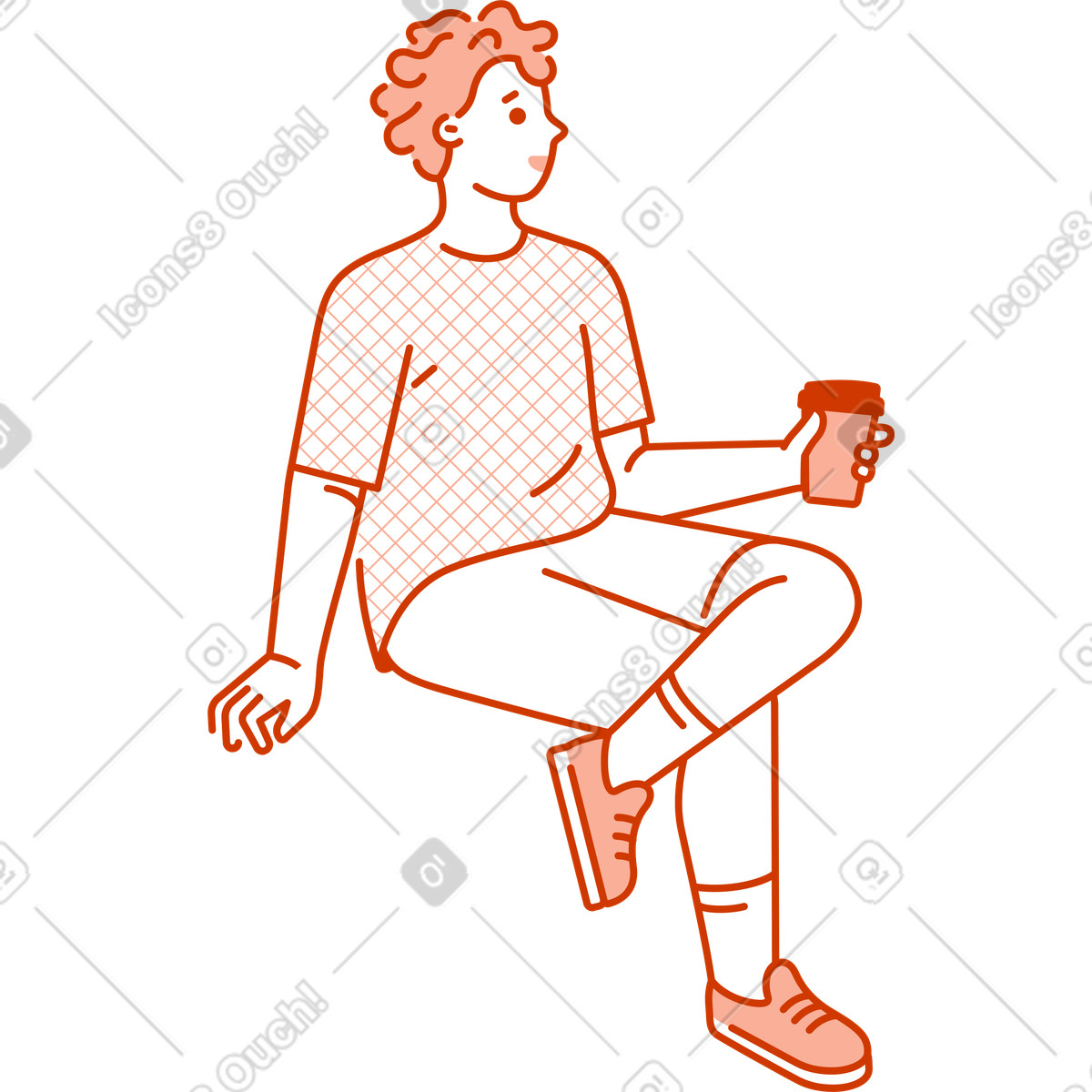 Seated man with a cup of coffee illustration in Natty style download in PNG, SVG