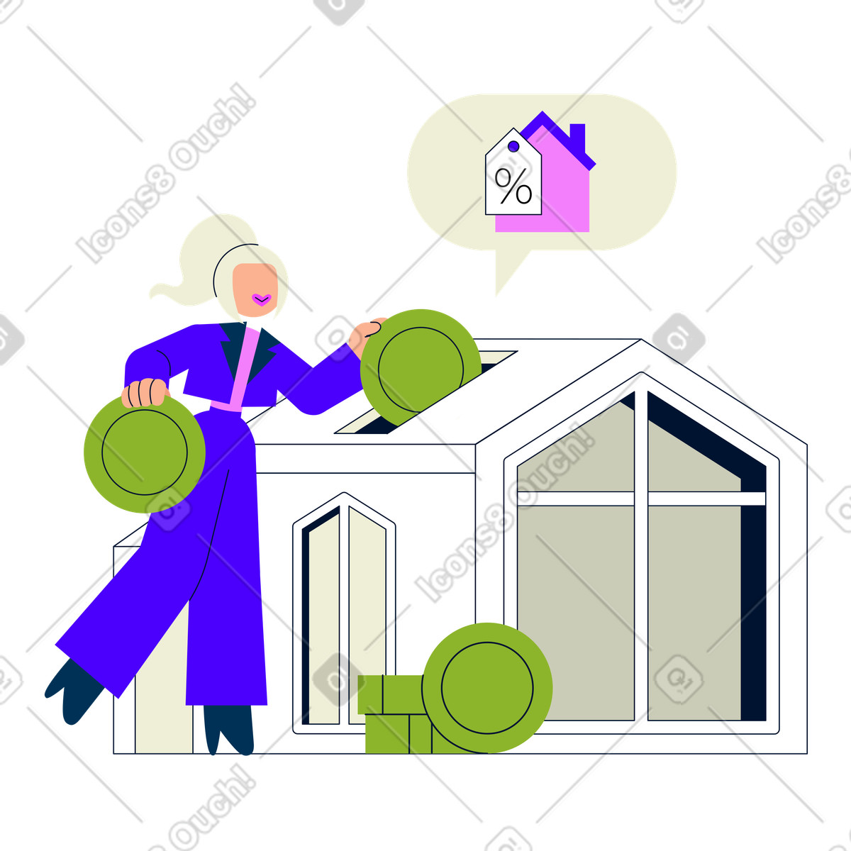 Ilustração animada de Mulher comprando imóveis em no estilo Cubes para baixar em GIF, Lottie (JSON), AE