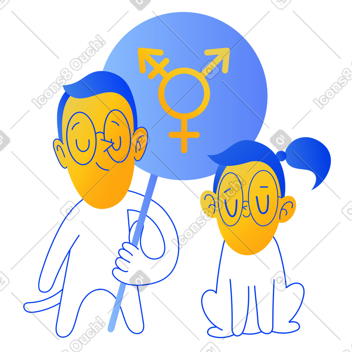 Uomo e donna con un cartello di inclusione genere illustrazione in stile Buddy scarica in PNG, SVG