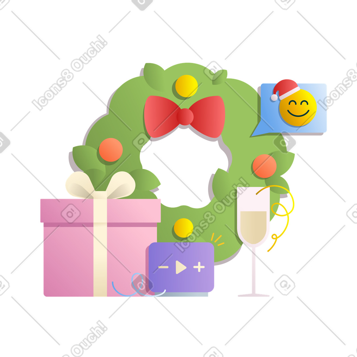 Natale con una ghirlanda illustrazione in stile Silky scarica in PNG, SVG