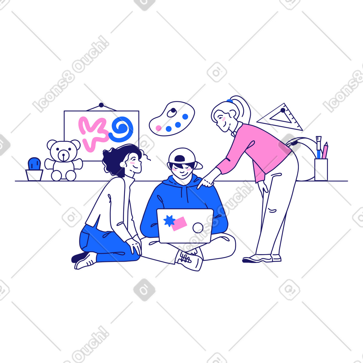 I bambini nella formazione online illustrazione in stile Matey scarica in PNG, SVG