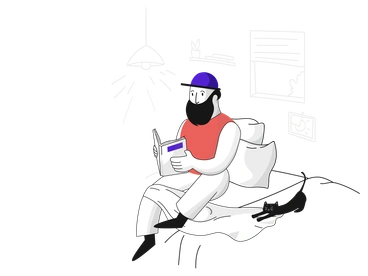 Homme assis dans son lit et lisant un livre PNG, SVG