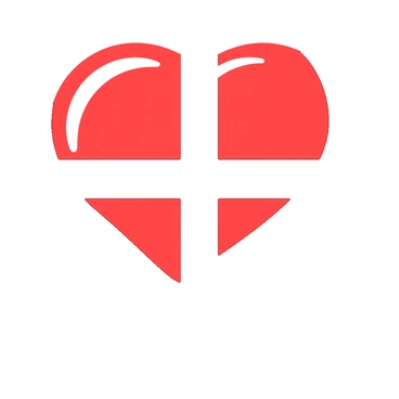 A red heart encircling a black cross symbol.