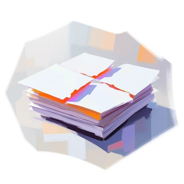 A stack of white paper sheets is piled up, with some sheets appearing torn in half, creating an uneven edge. The torn sheets are visibly distinct from the others, displaying jagged edges that contrast with the smooth, unblemished surfaces of the full sheets. The arrangement forms a visual metaphor for an improper fraction, with the torn sheets symbolizing the more significant part of the fraction and the stacked sheets representing the whole. The light subtly highlights the texture of the paper, emphasizing the differences between the torn and complete sheets.