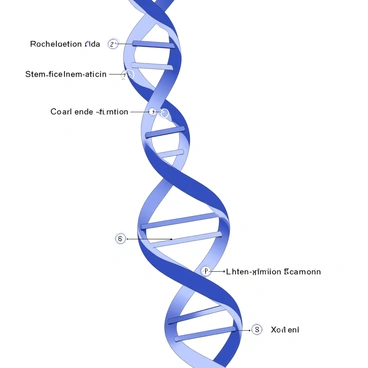 A detailed sequence map of rRNA is displayed, featuring a spiraling helical structure. The map includes distinct nucleotide sequences represented along the helices, with specific regions annotated to indicate their functional significance. Each section of the rRNA is labeled with numerical identifiers, and the map showcases various stem-loop formations that contribute to the overall complexity of the structure. Additional markers highlight specific interactions between nucleotides, emphasizing the intricate design of the rRNA molecule.