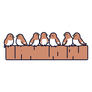 A group of sparrows gathered together on a fence, chirping happily.