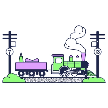 An old-fashioned railroad crossing is depicted with a wooden barrier arm raised to allow passage. On one side of the crossing, there is a vintage steam train with a rounded front and billowing smoke coming from its chimney. The train's body displays ornate details and large wheels, moving steadily along the tracks. In the foreground, the ground is lined with gravel, and there are classic wooden telephone poles standing tall along the side. The sky is clear, providing a sense of openness above the scene.