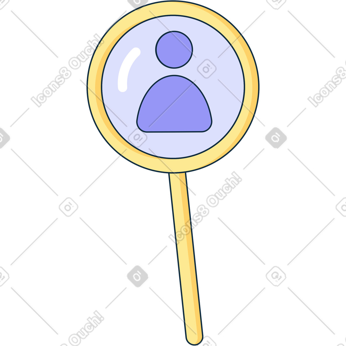 Bubble gum スタイルの Yellow magnifying glass with man のイラストをPNG、SVG形式でダウンロード