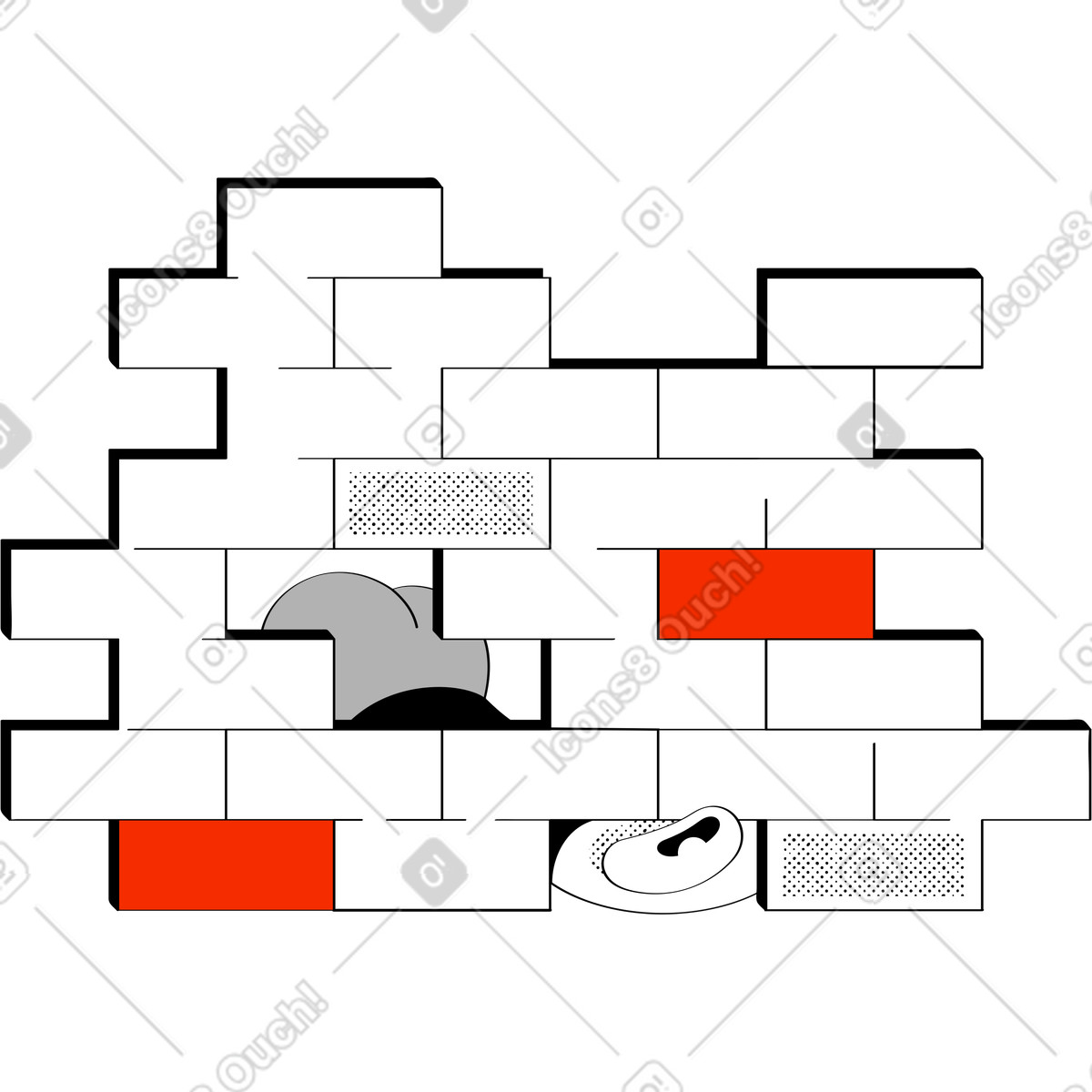 Illustration Mur en construction travaux effectués dans le style Looney à télécharger aux formats PNG, SVG