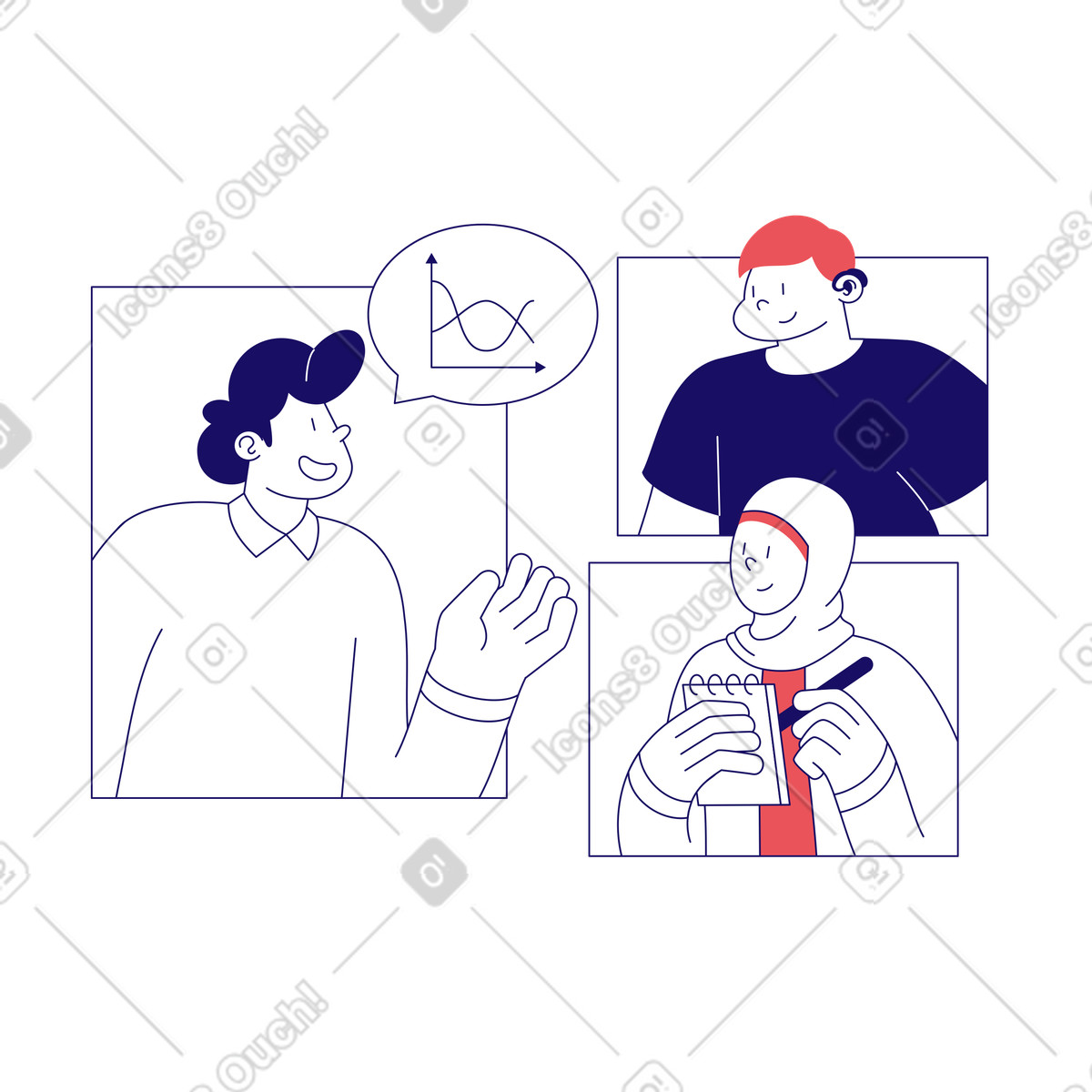 Illustration Éducation inclusive et diversité en classe dans le style Bendy à télécharger aux formats PNG, SVG