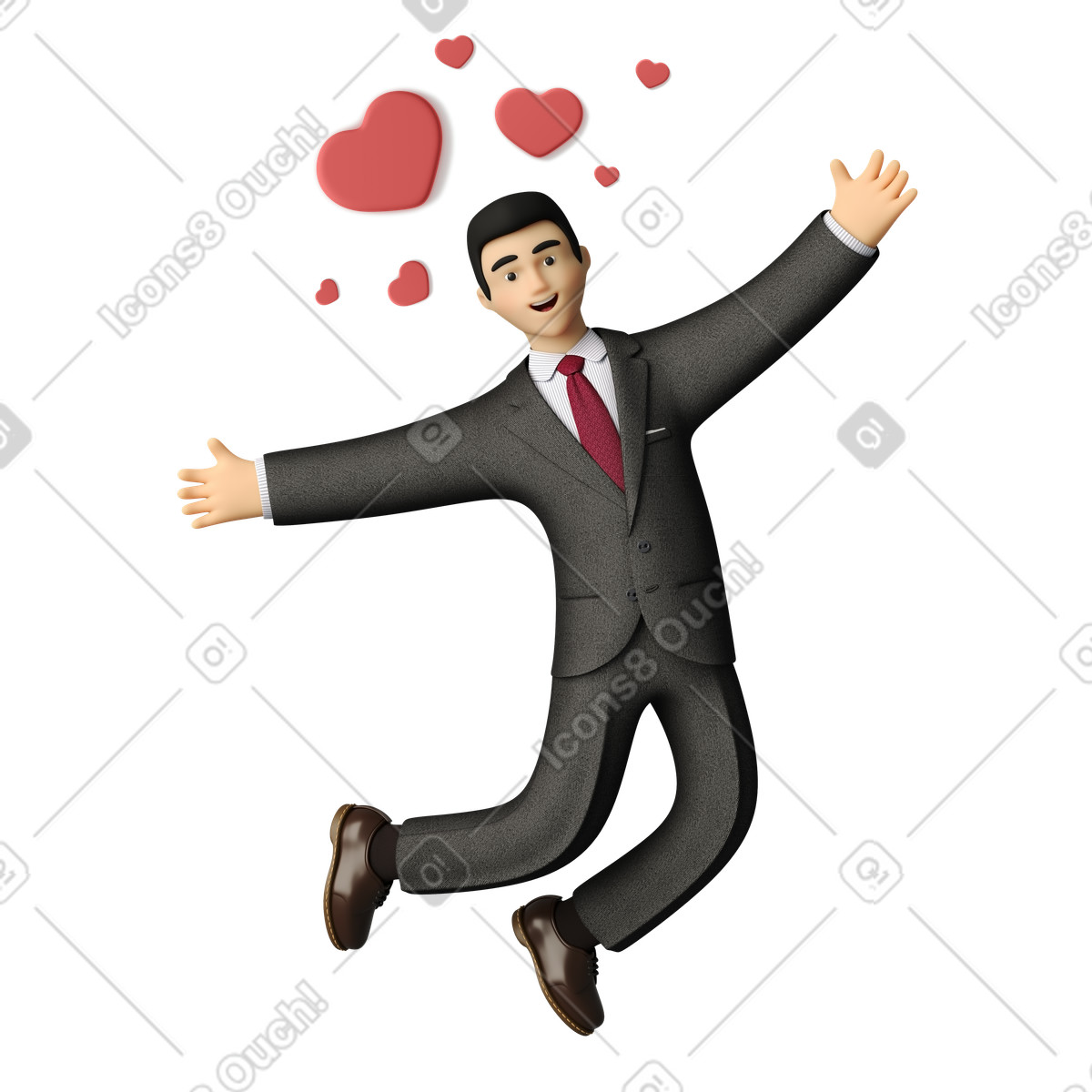 Happy businessman in love floating with hearts over his head illustration 3D Business style download PNG, SVG