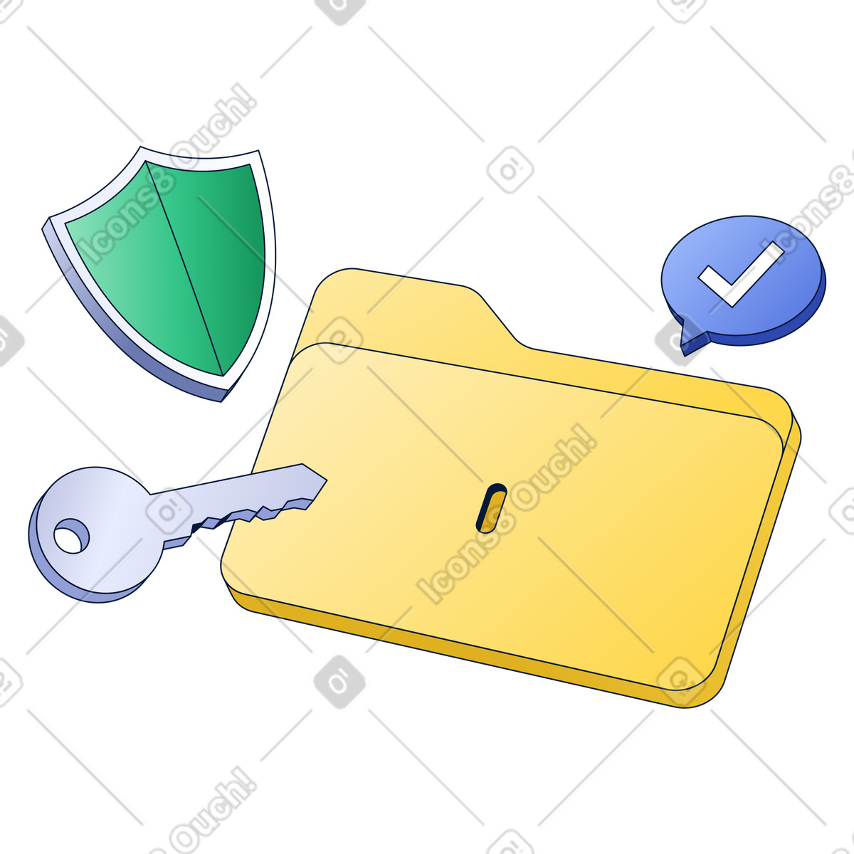 Illustration Folder security concept with shield key and verification check mark dans le style Neat à télécharger aux formats PNG, SVG