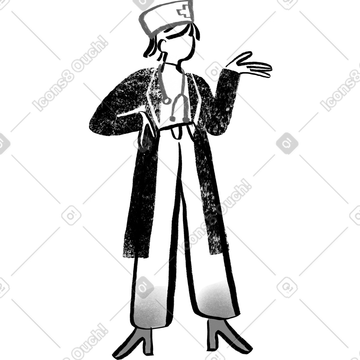 下载 Company 风格的 Black and white woman doctor with her hand on hip 插画，支持 PNG、SVG 格式