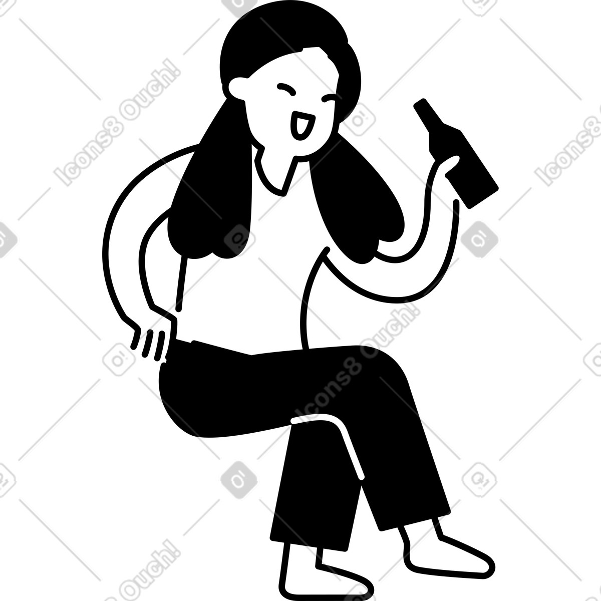 Character dancing pose with raised arm and bent leg silhouette-Illustration im Notion Line Art-Stil als Download in PNG, SVG