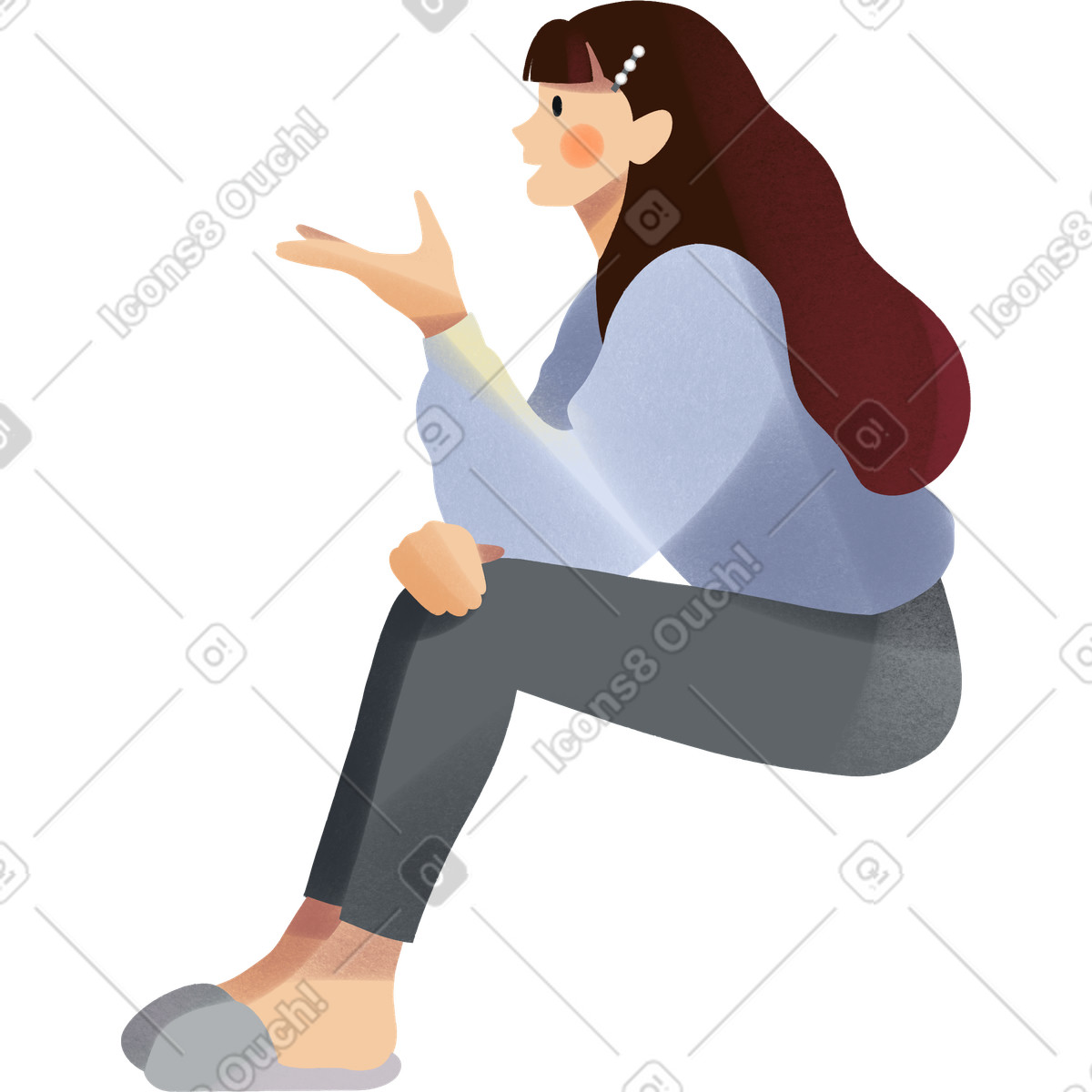 Junge frau sitzt und spricht-Illustration im Shine-Stil als Download in PNG, SVG
