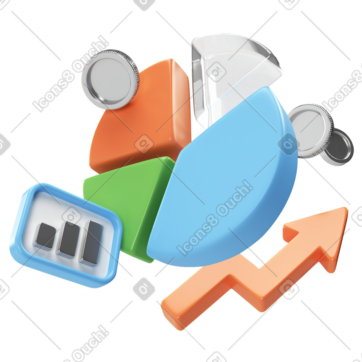 Financial infographics with coin money illustration in PNG, SVG