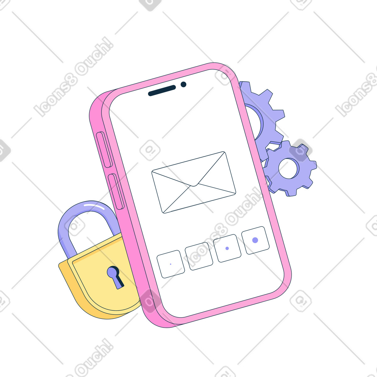 Digital security with password protected email  animated illustration in GIF, Lottie (JSON), AE