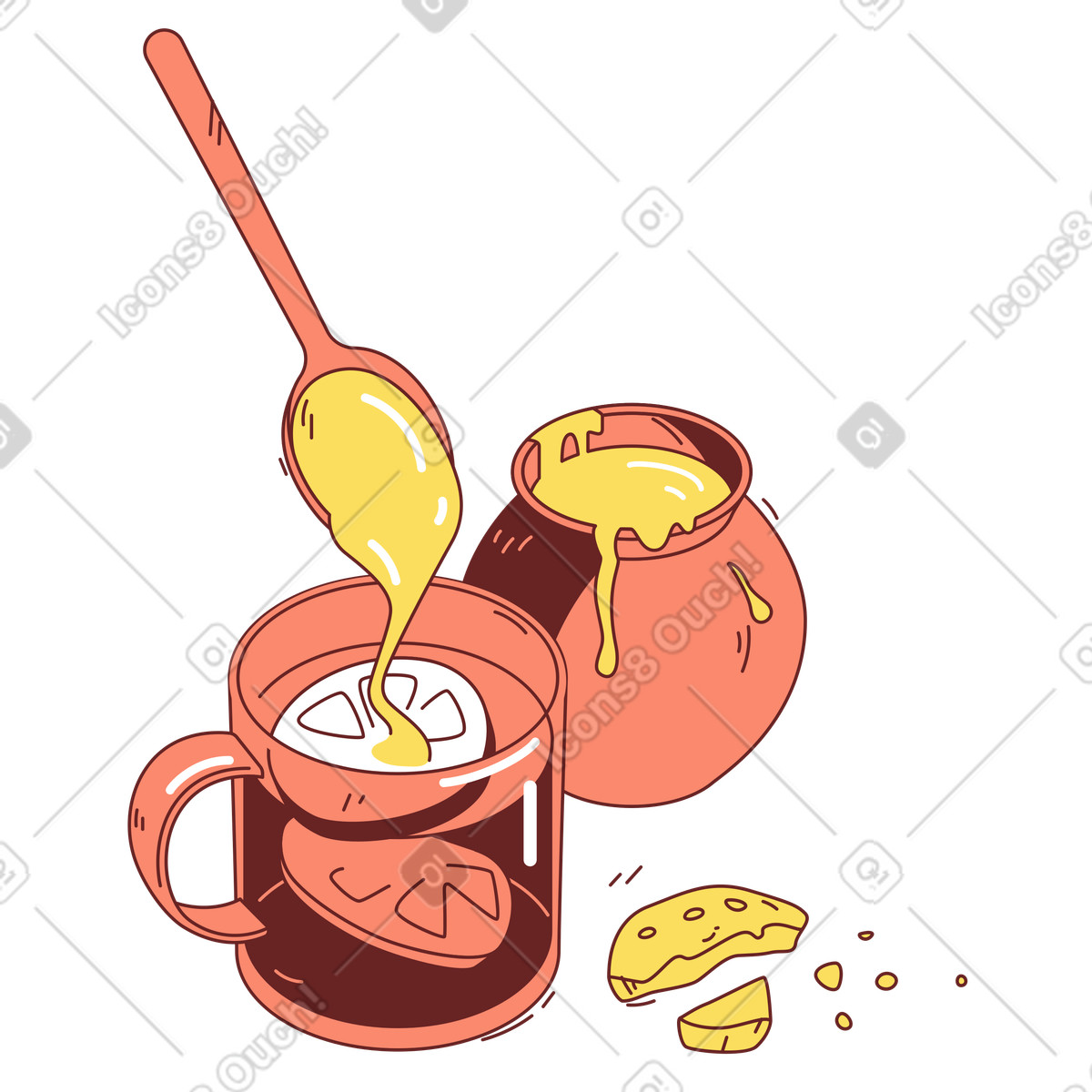 Zitronentee, honig und kekse-Illustration im Storyline-Stil als Download in PNG, SVG