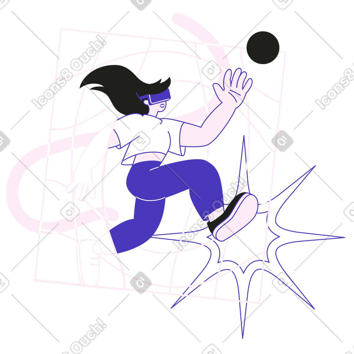 Ilustração de User immersed in digital world with VR glasses, Virtual exercise training em no estilo Blueberry para baixar em PNG, SVG