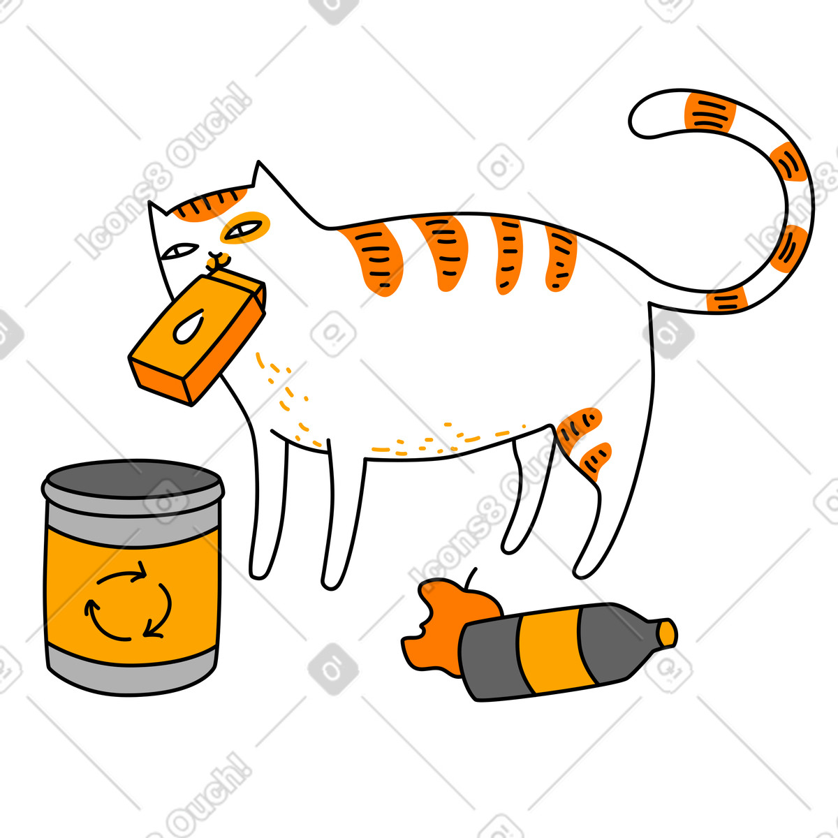 Illustration Un chat trie ses déchets pour les recycler dans le style Purr à télécharger aux formats PNG, SVG