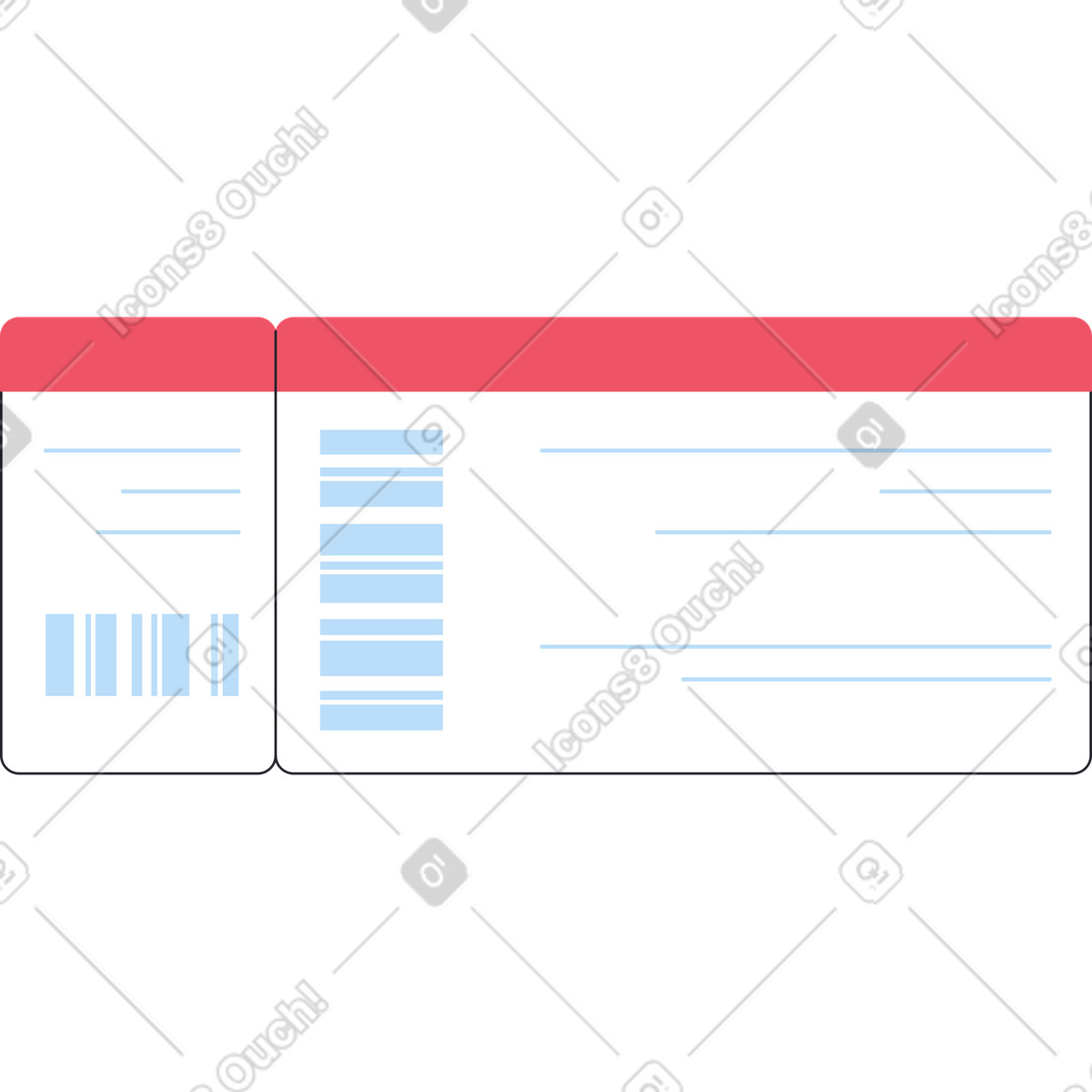 Rotes und blaues flugticket-Illustration im Boba-Stil als Download in PNG, SVG