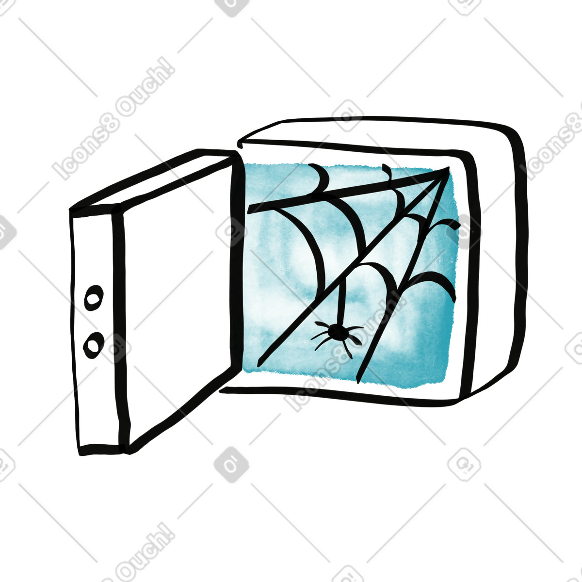 Ilustração de Safe empty interior with spider web symbolizing lack of savings em no estilo Watercolor sketch para baixar em PNG, SVG