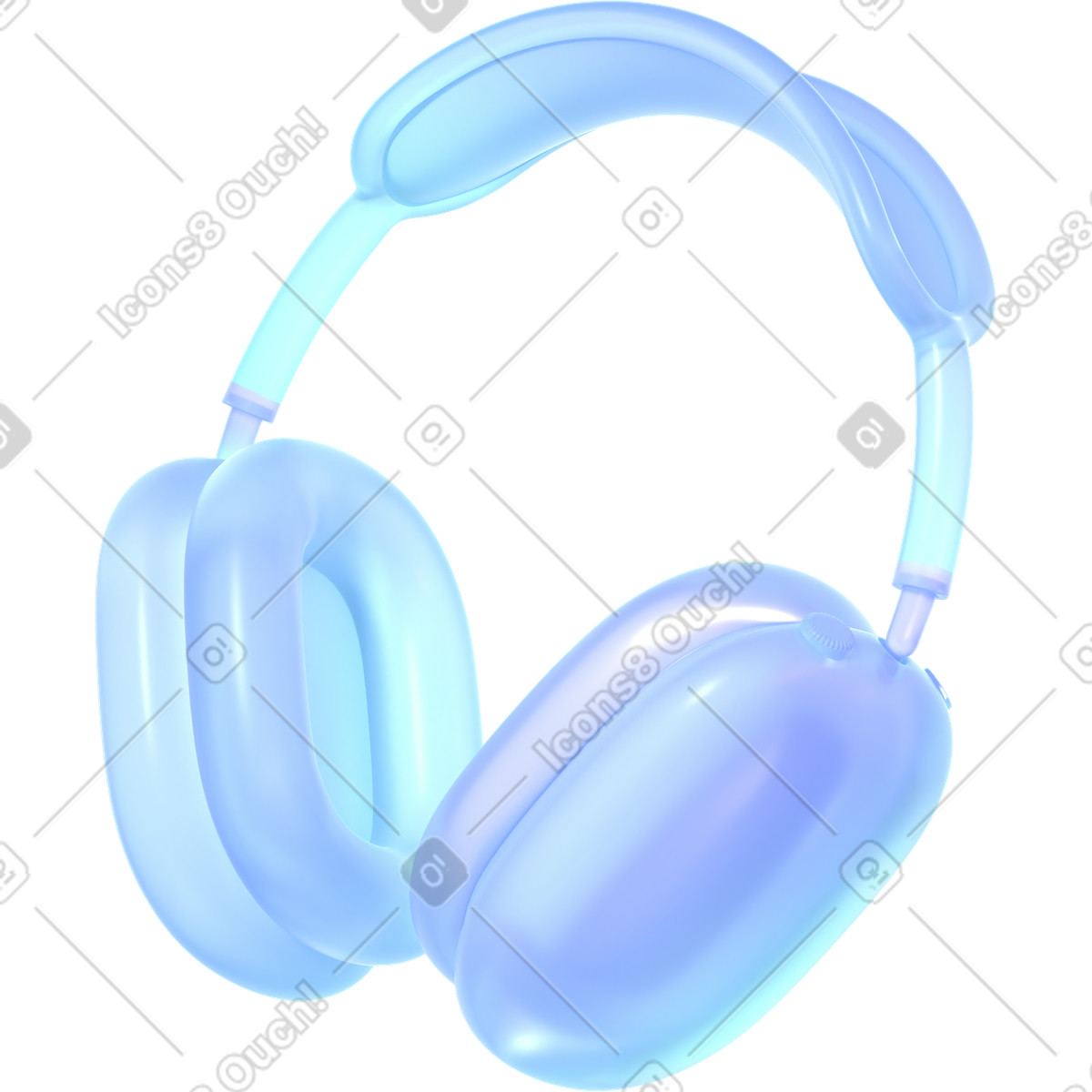 下载 3D Glassy 风格的 蓝色玻璃耳机 插画，支持 PNG、SVG 格式