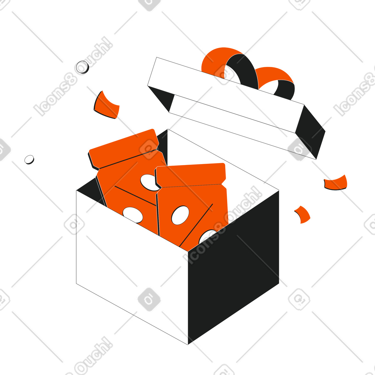 Open gift box with discount coupons illustration in Strict style download in PNG, SVG
