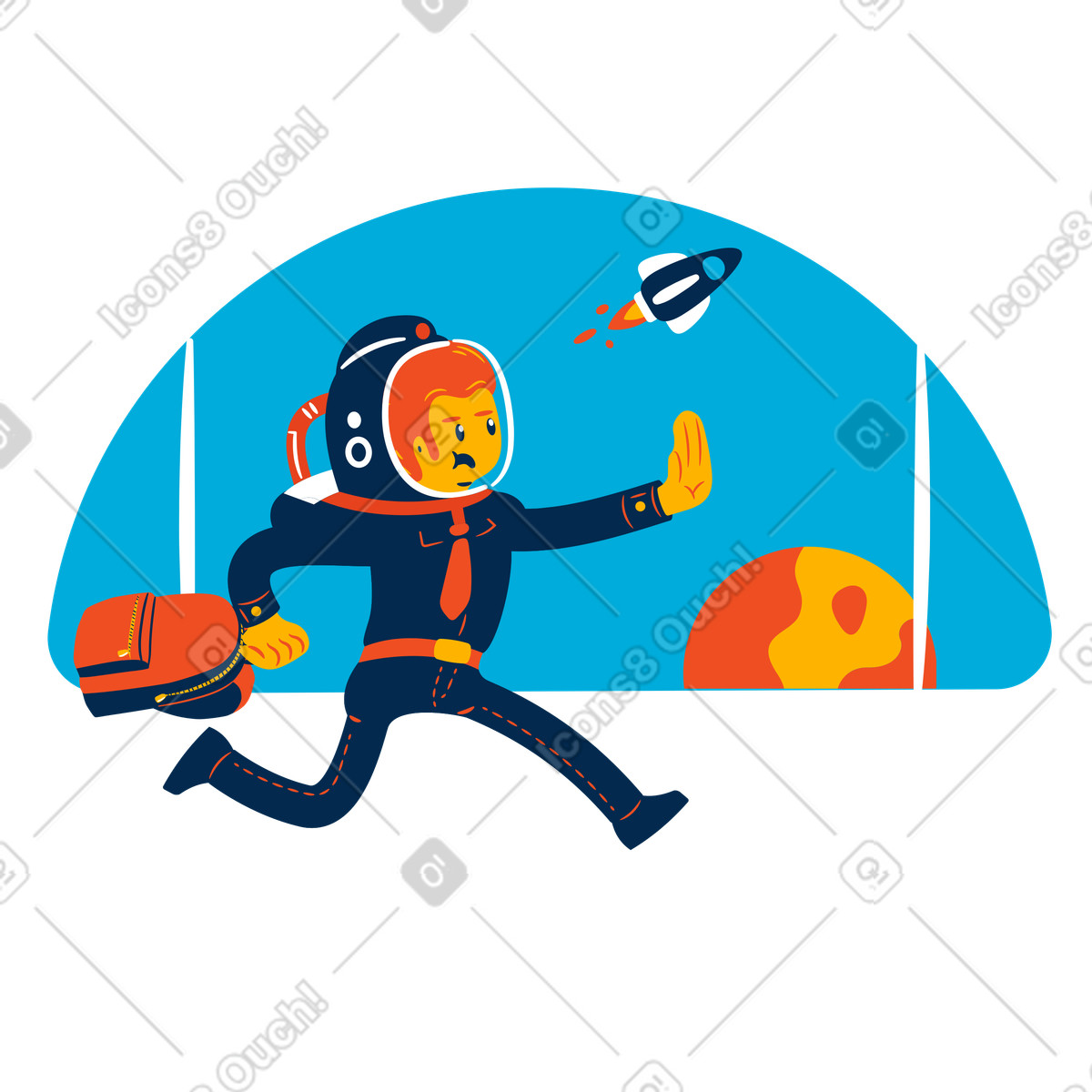 Illustration Late arrival at space departure gate, Missed flight or travel delay concept dans le style Flame à télécharger aux formats PNG, SVG