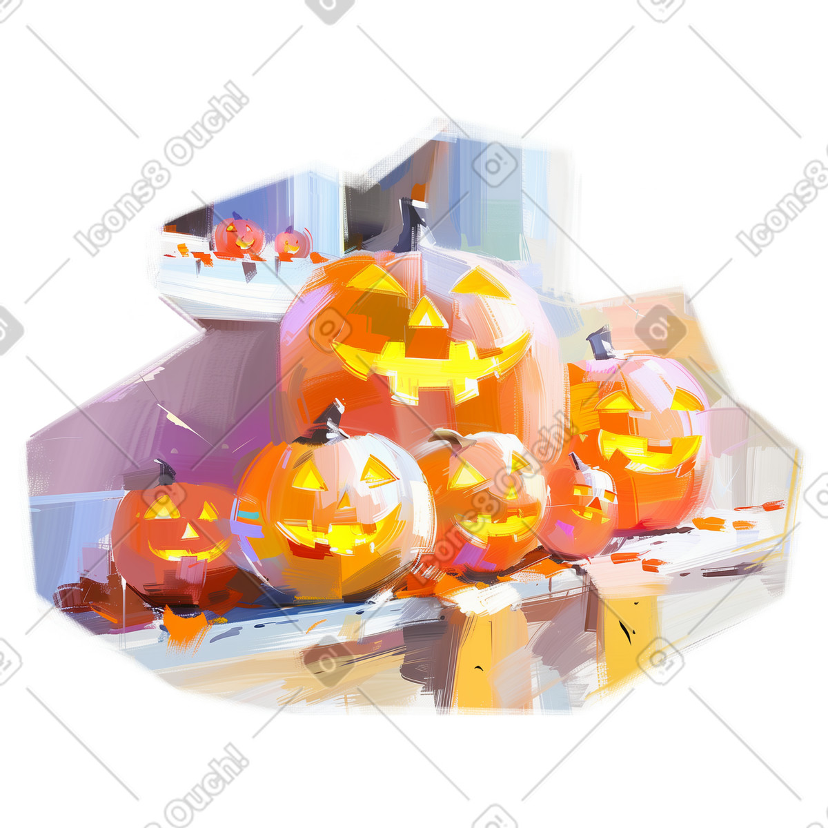 Ilustração de Pintura a óleo decoração halloween com abóboras em no estilo Pictorial para baixar em PNG, SVG