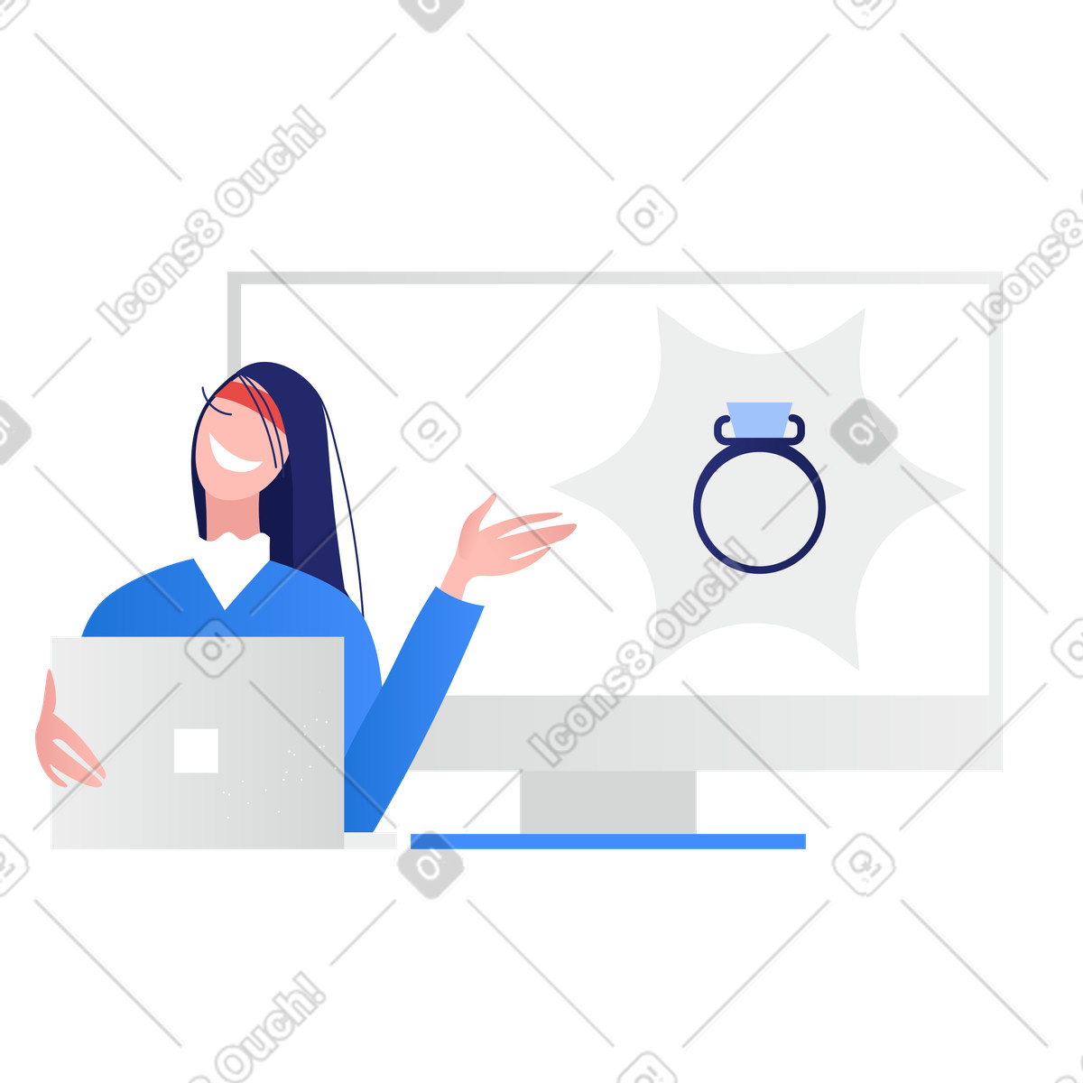 下载 Clip 风格的 网上珠宝广告的女性 插画，支持 PNG、SVG 格式