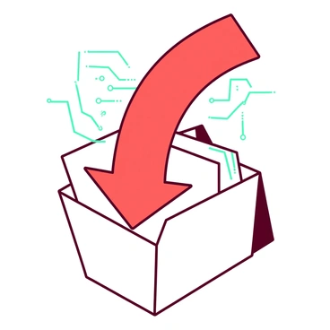 A large arrow pointing downwards into a folder icon with digital effects