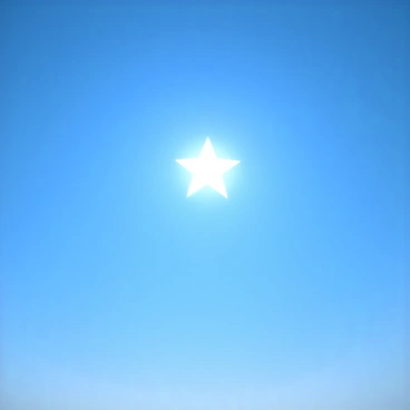A single bright star visible in a clear blue daytime sky. The star shines with a white light, standing out against the backdrop of the sunlit atmosphere. The sky is devoid of clouds, creating a vibrant, unobstructed view of the star. The surrounding area appears bright and luminous due to the sunlight.
