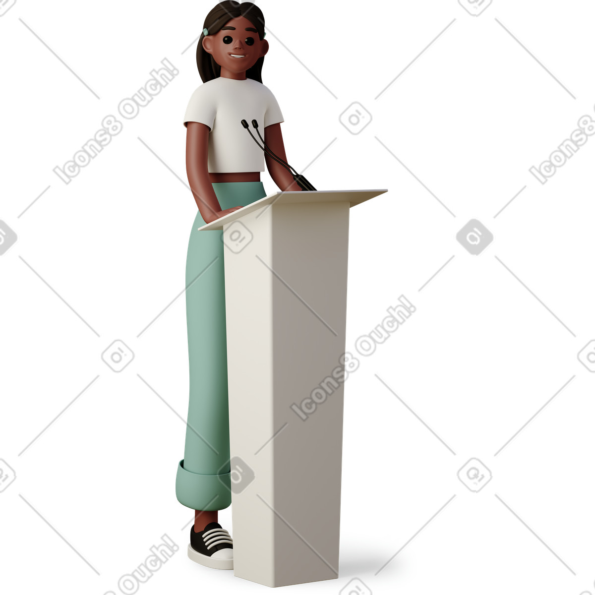 Young woman speaks from the podium illustration teaching clipart image in PNG