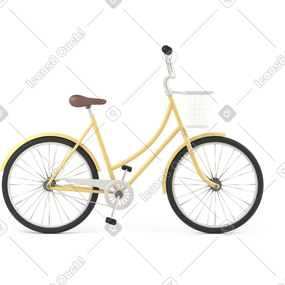 Side view of yellow city bike illustration in 3D Business style download in PNG, SVG