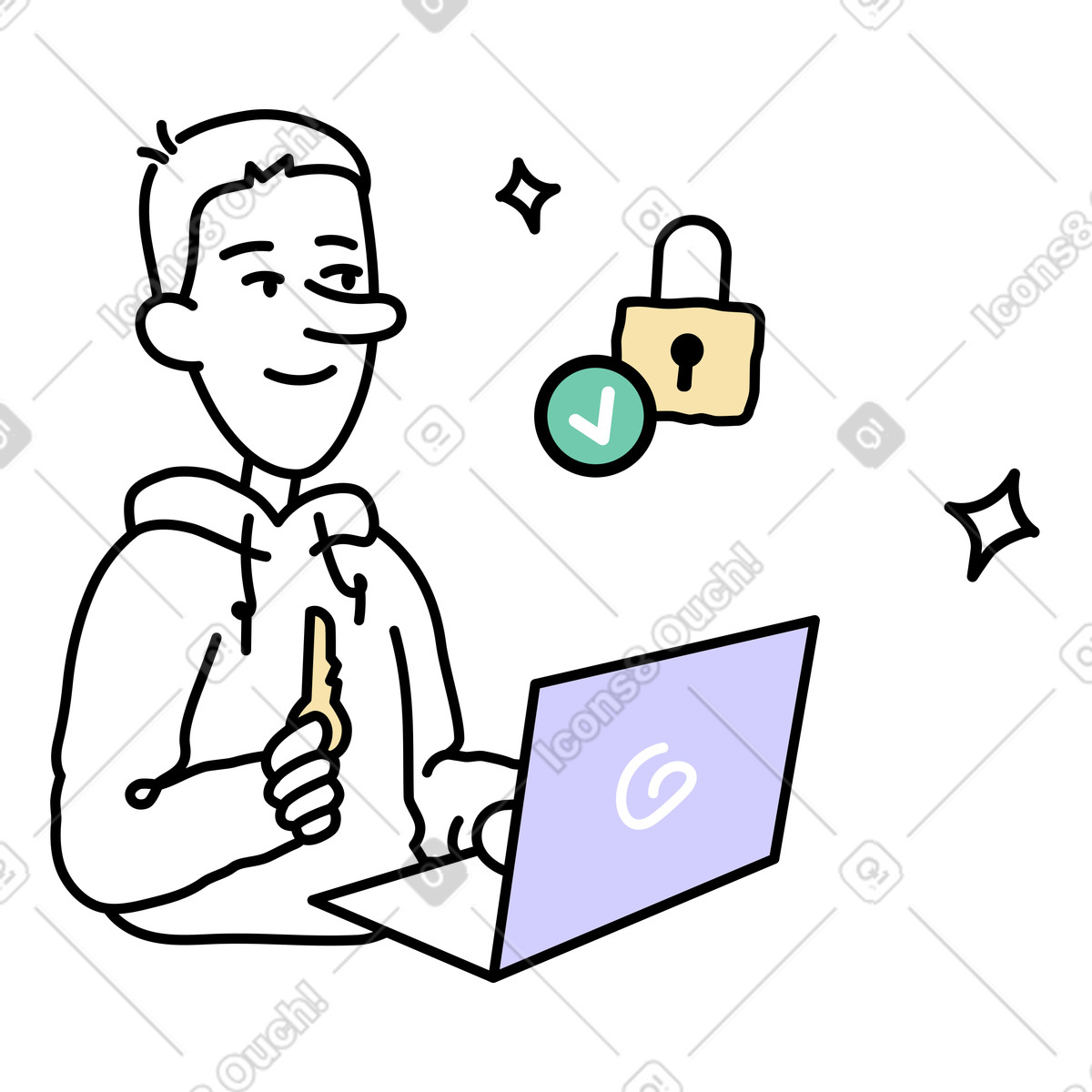 Ilustração de Segurança: homem criando uma senha segura em no estilo Notes para baixar em PNG, SVG