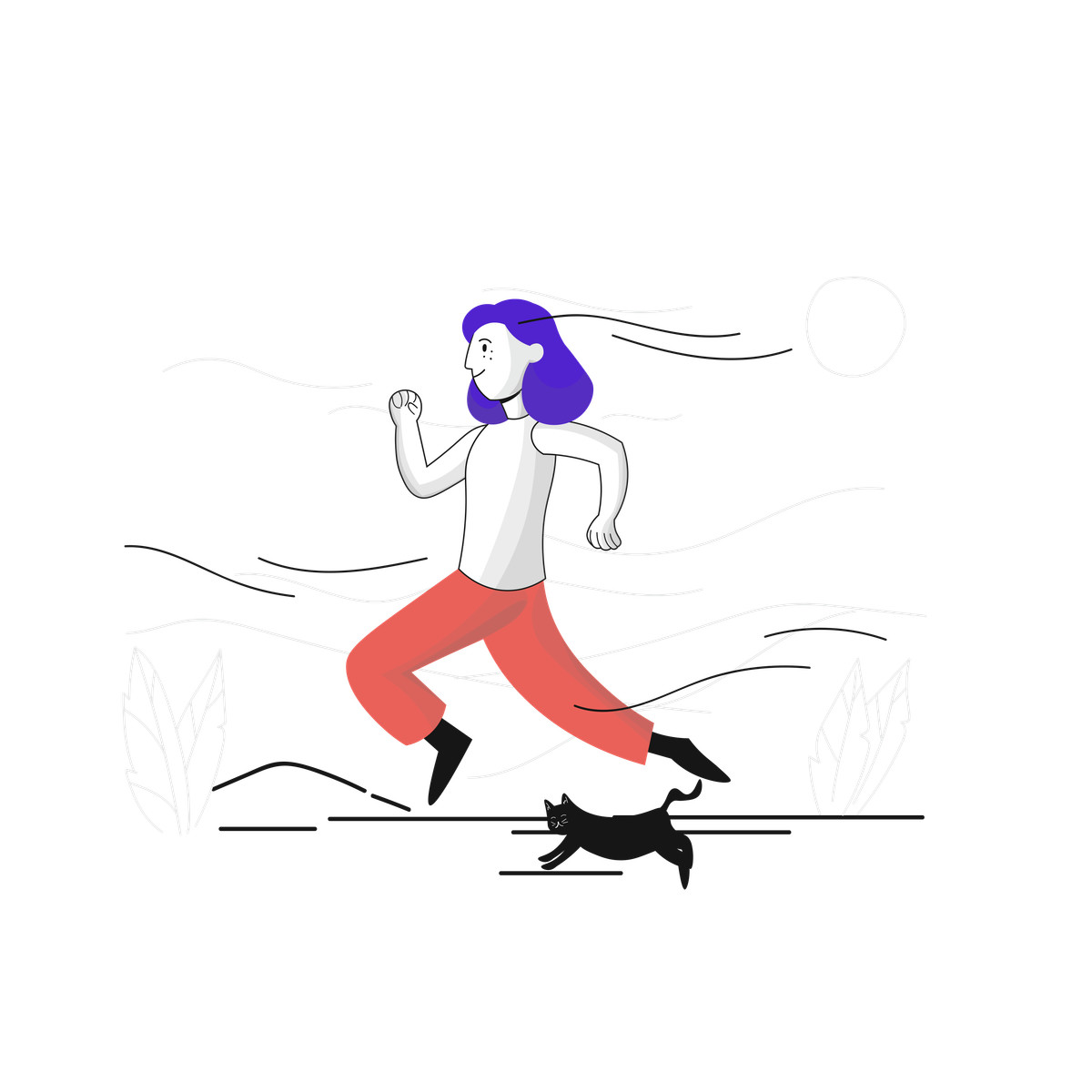 Morning jog with cat, daily movement and active lifestyle illustration in Pixeltrue style download in PNG, SVG