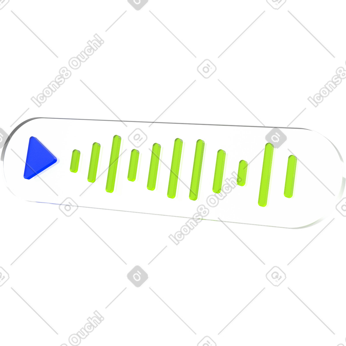 Ilustración Barra de sonido cristal, icono forma onda audio, botón reproducción voz en estilo 3D Enterprise a descargar en PNG y SVG