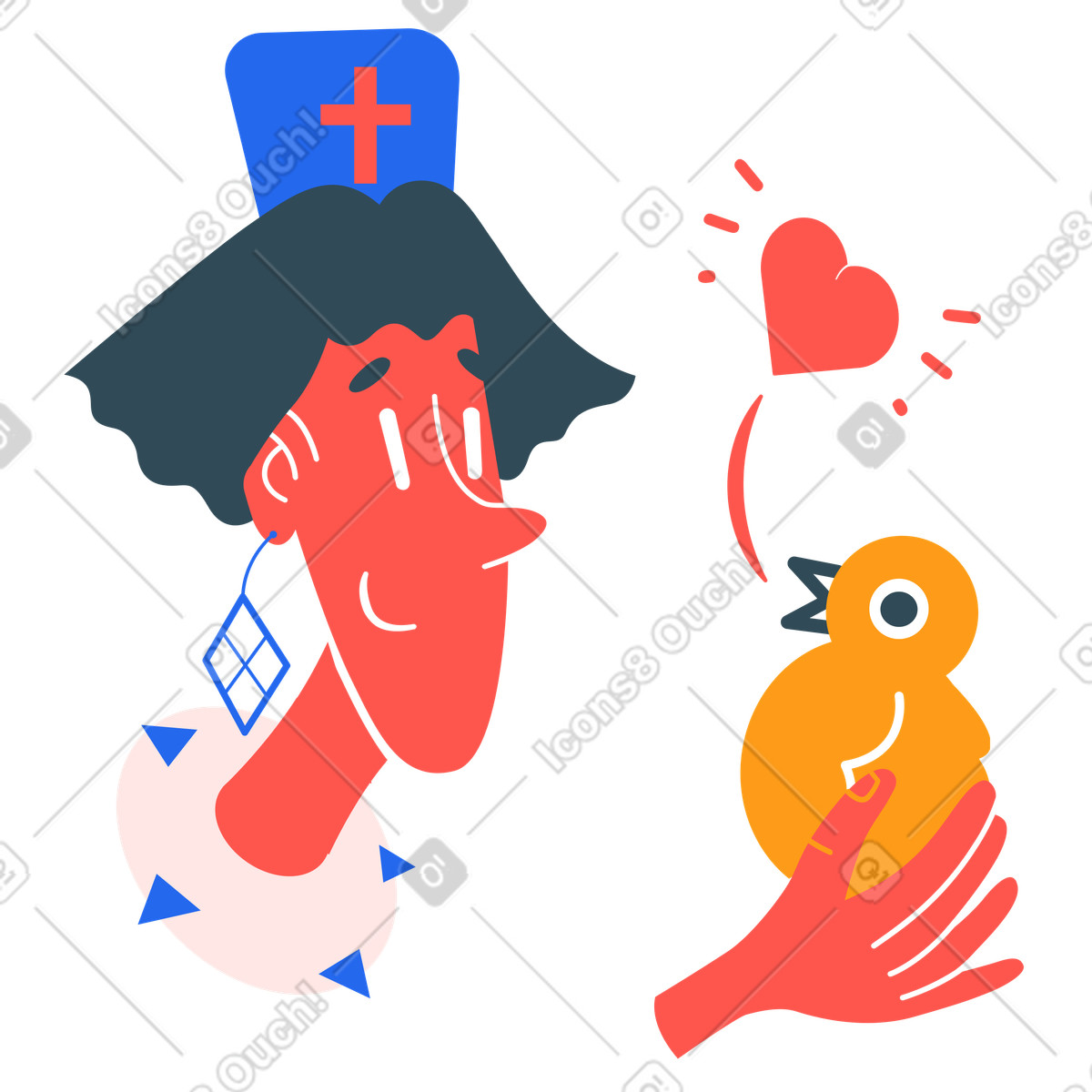 Illustration Vétérinaire prenant soin d'un poussin dans le style Kingdom à télécharger aux formats PNG, SVG