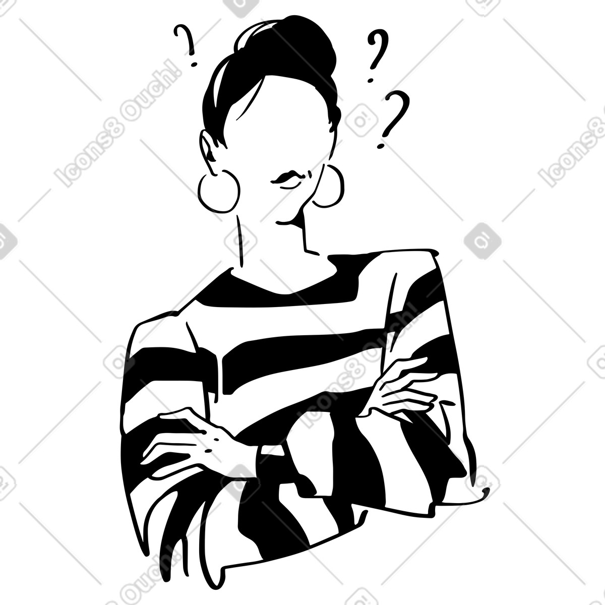 Illustration Jeune femme perplexe dans un sweat-shirt rayé le style Line à télécharger aux formats PNG, SVG