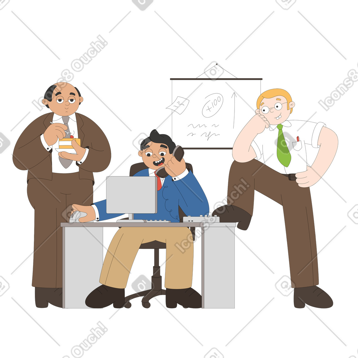 Colleagues working together in the office illustration Sitcom style download PNG, SVG