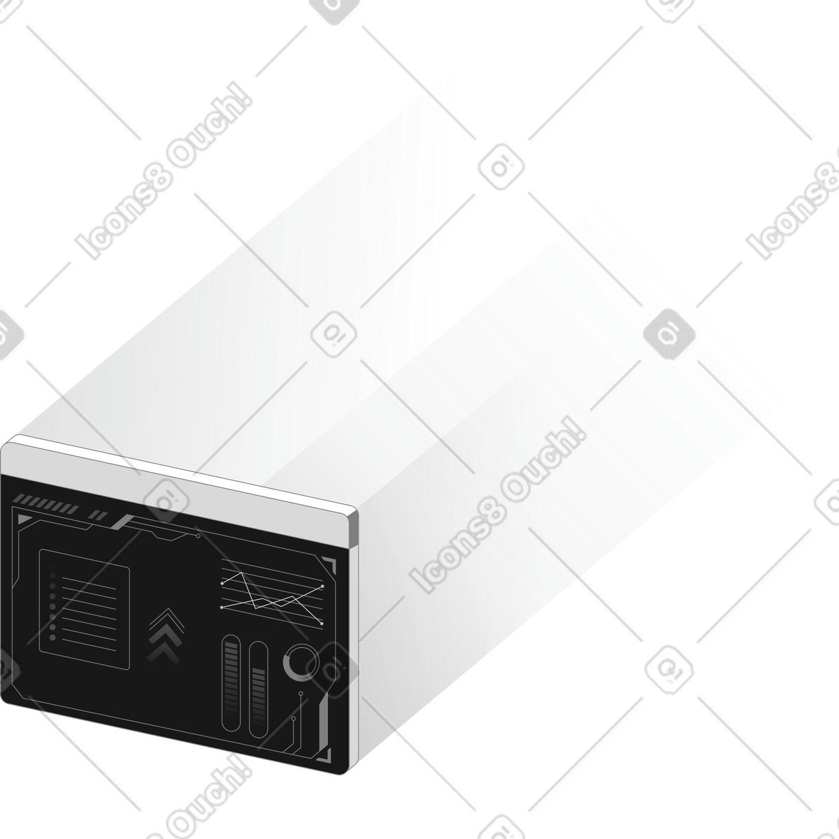 Futuristic スタイルの Dashboard analytics data panel casting long diagonal striped shadow のイラストをPNG、SVG形式でダウンロード